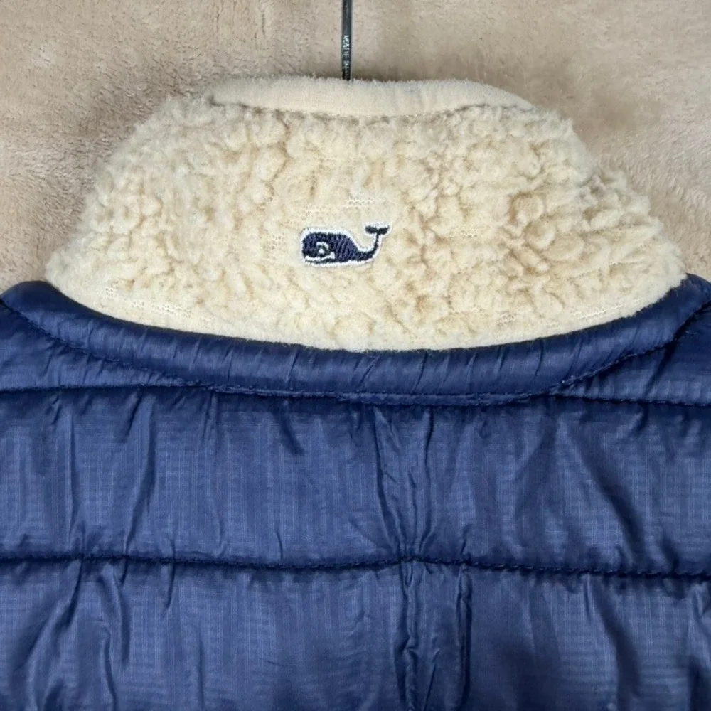 Vineyard Vines Boys XL 18 Sherpa Fleece Vest Navy Cream Quilted Colorblock Zip